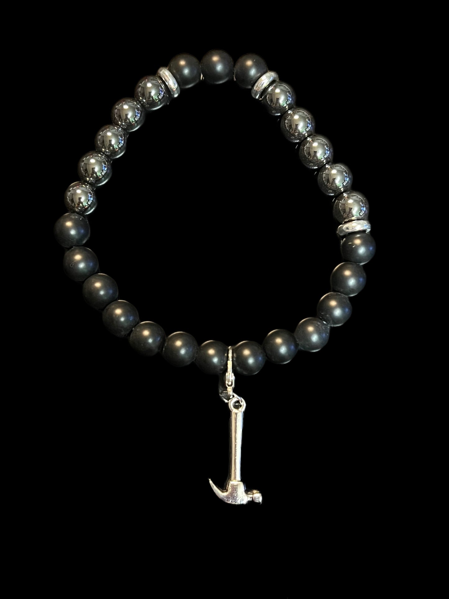 Men’s hematite, and obsidian bracelet