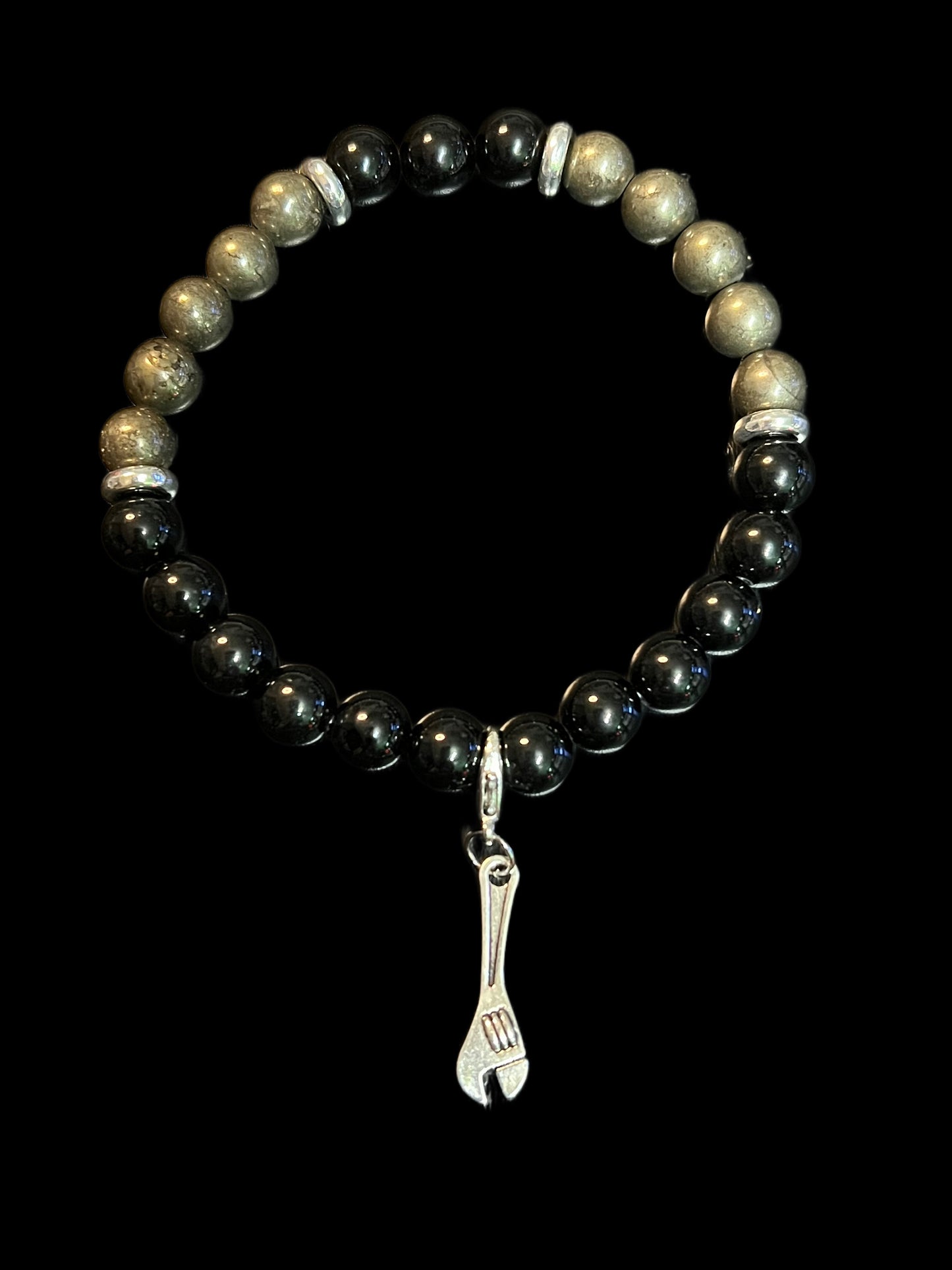 Men’s Pyrite and Obsidian bracelet