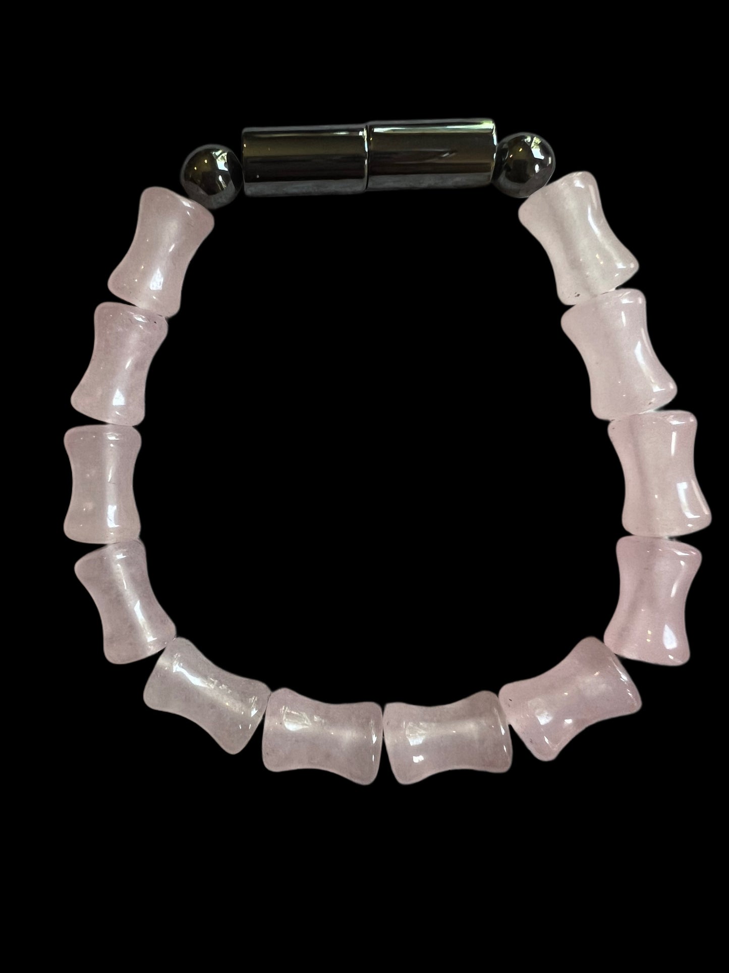 Rose quartz & hematite bamboo bracelet