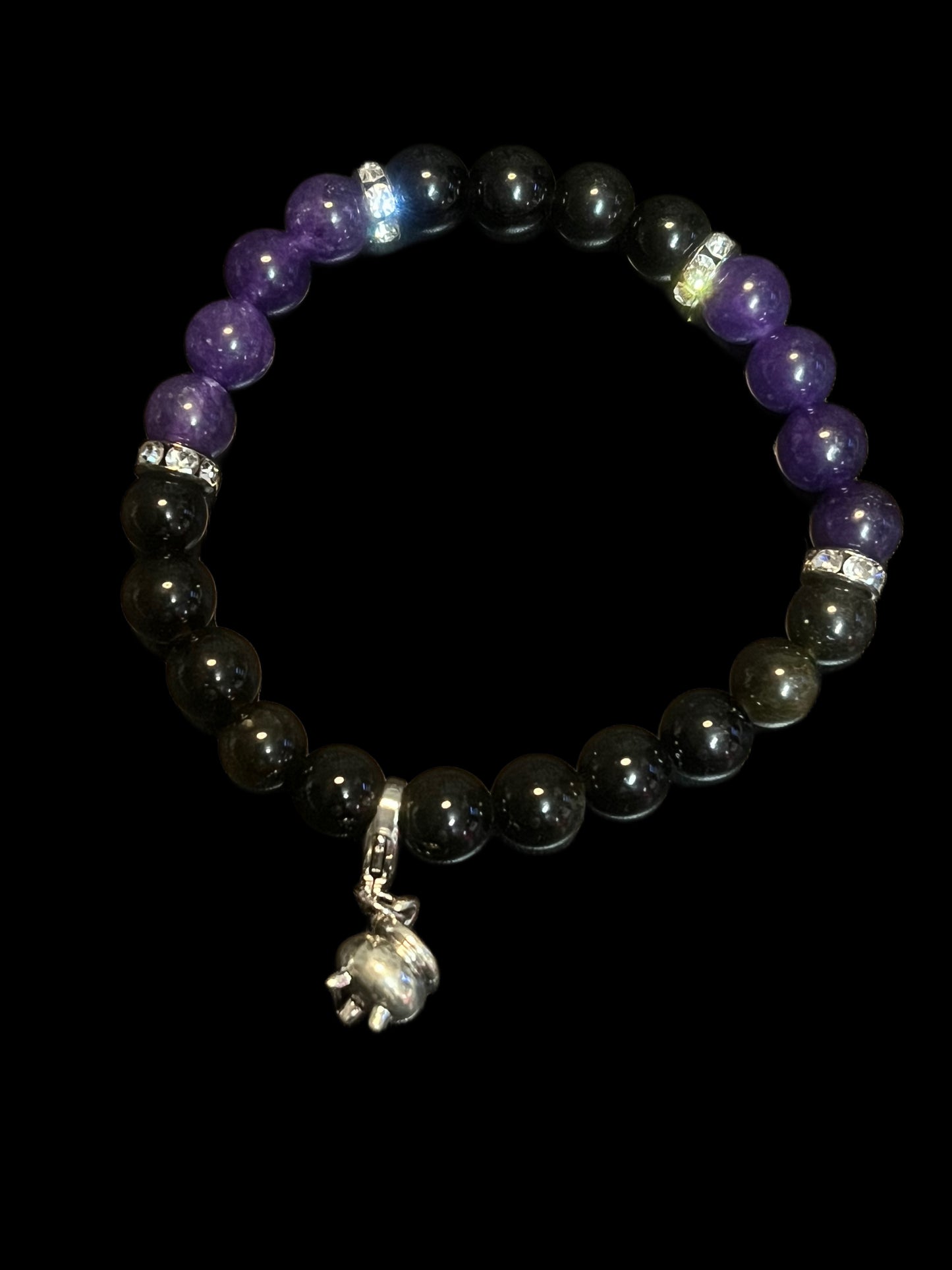 Halloween purple Malaysian jade & golden obsidian bracelet