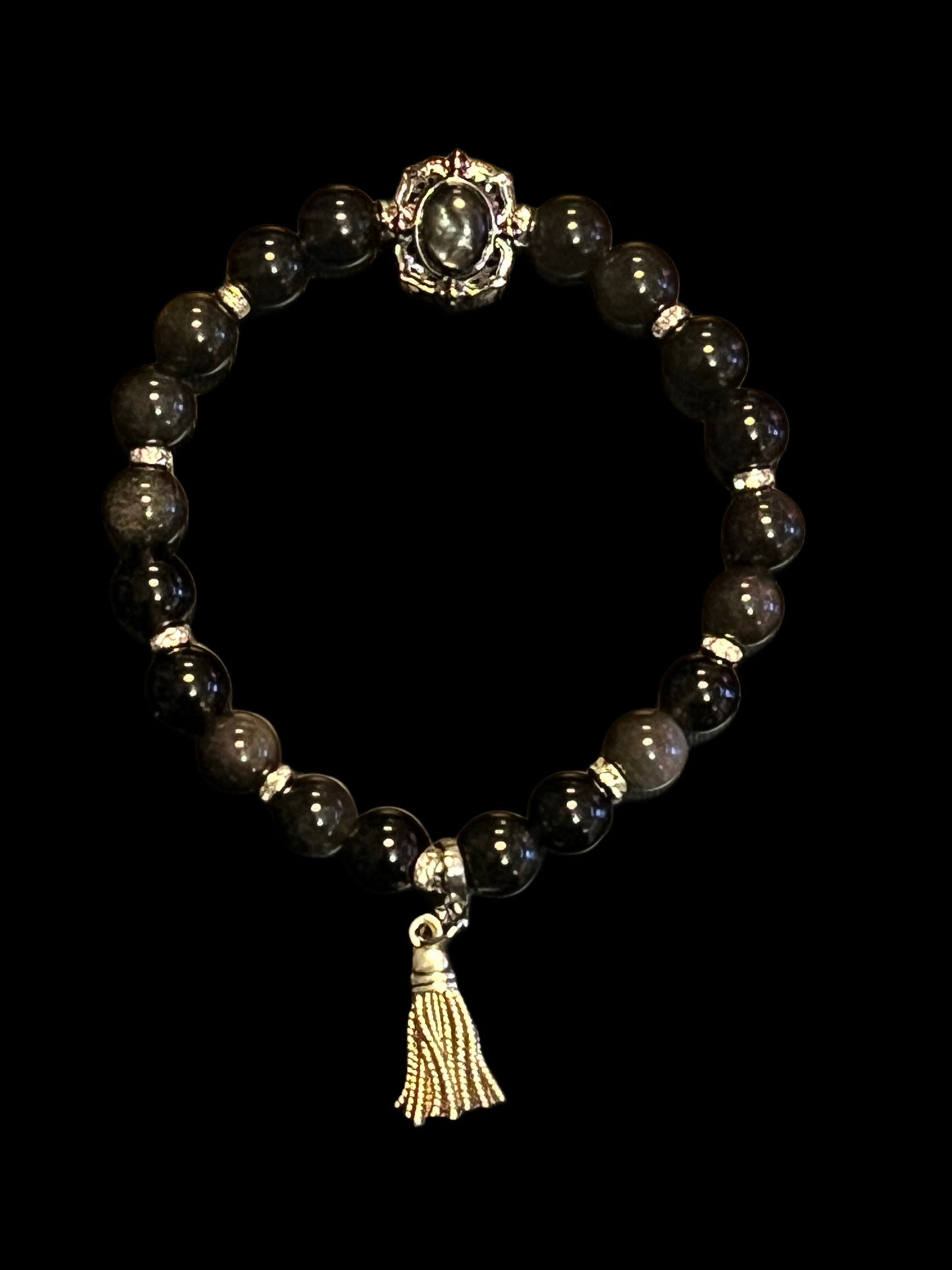 Golden obsidian with hyperstene charm bracelet