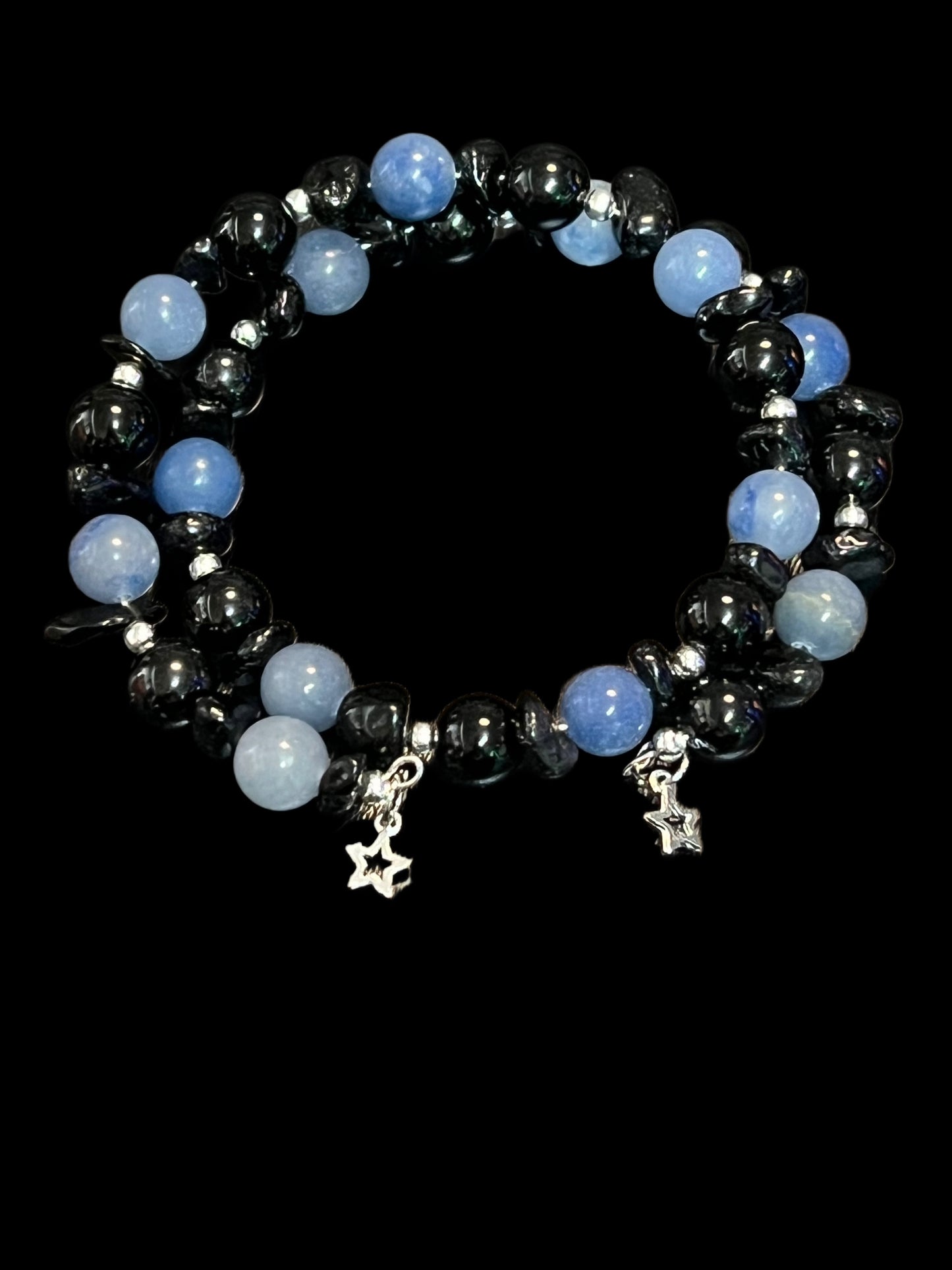 Blue aventurine and obsidian double wrap bracelet