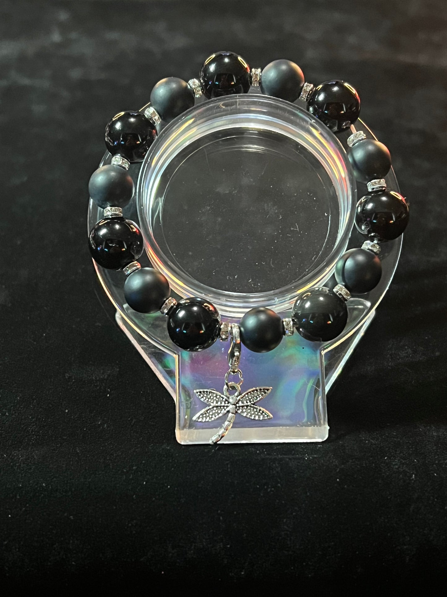 Silver Obsidian & Black matte agate bracelet