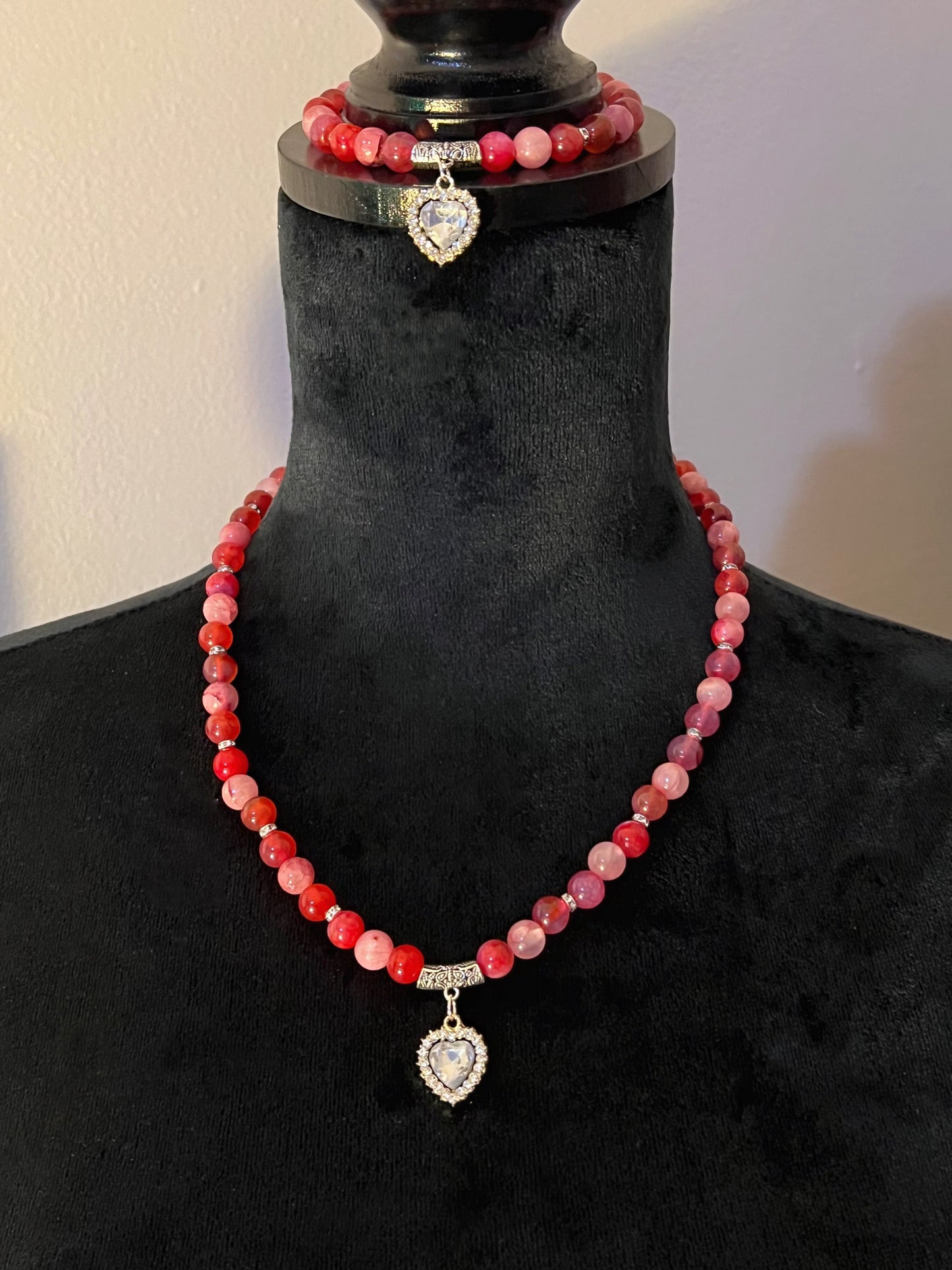 *Persian Jade & Rose Dragon Vein Necklace/Bracelet Set