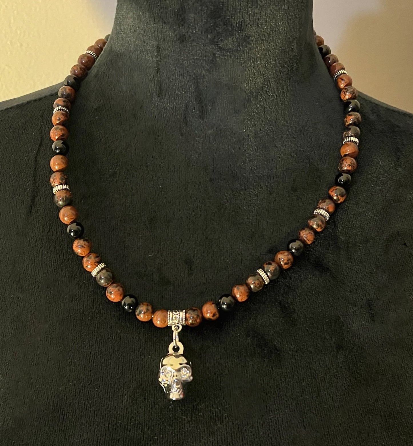 *Mahogany Obsidian Skull Necklace