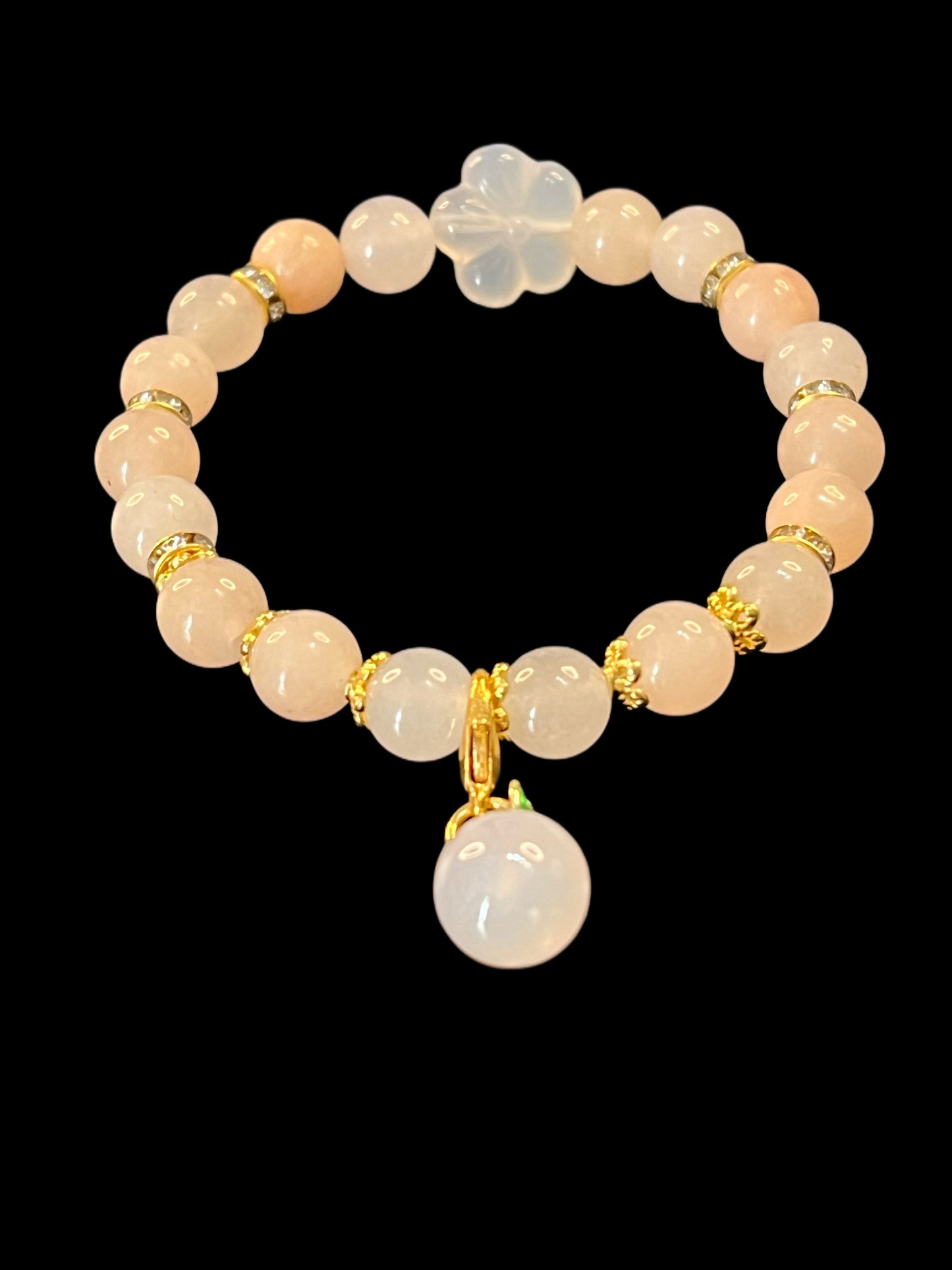 Pink Aventurine with Yuang Yuang flower and charm bracelet