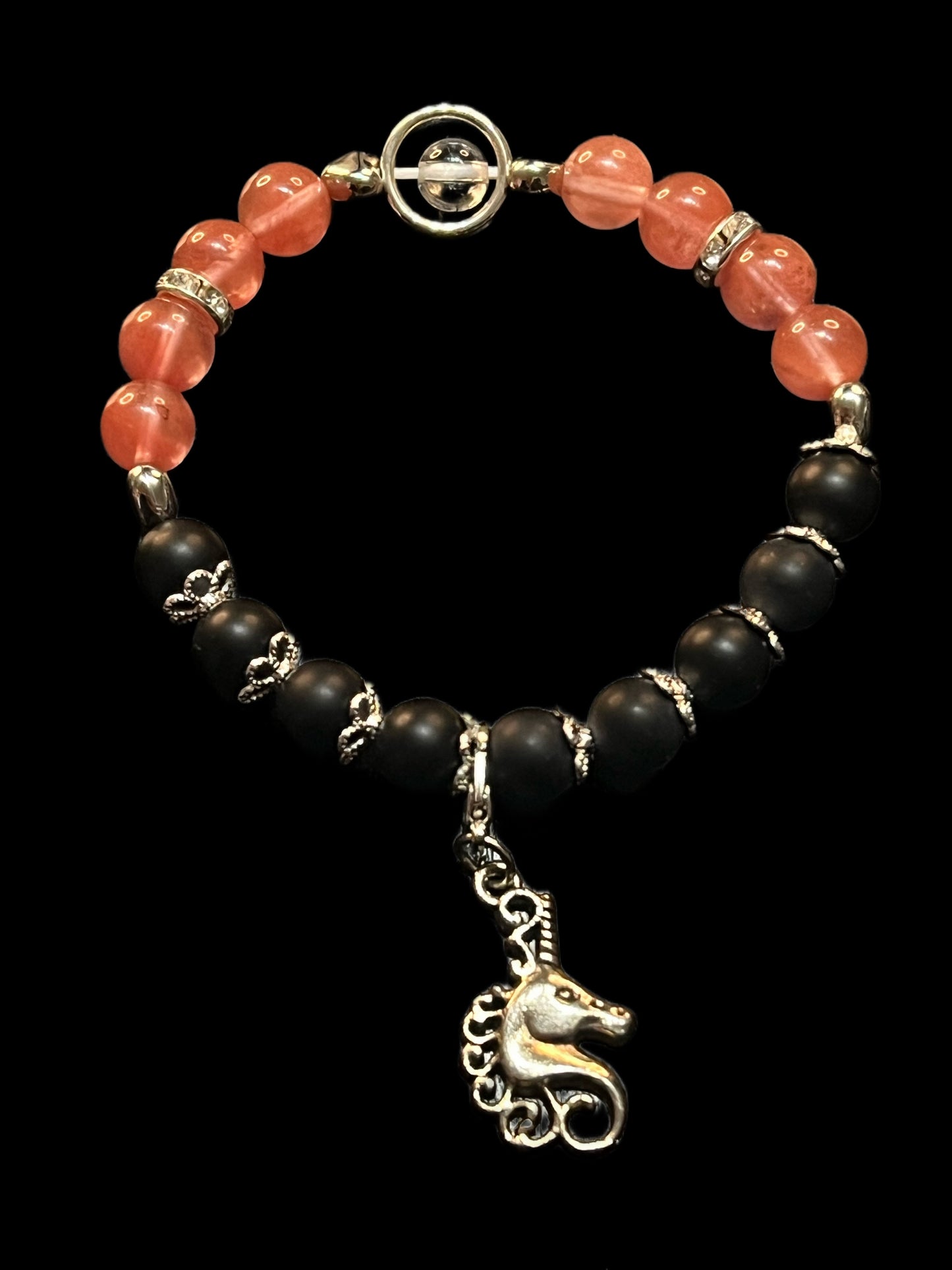 Cherry Quartz and Black Onyx Bracelet