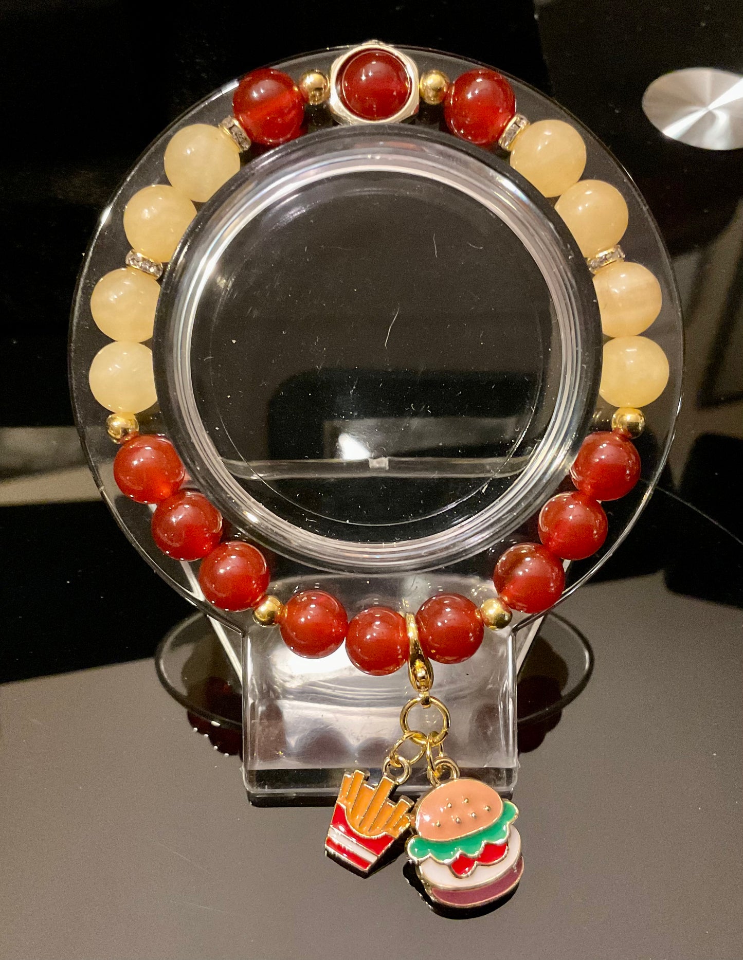 Yellow Jade & Carnelian Hamburger bracelet