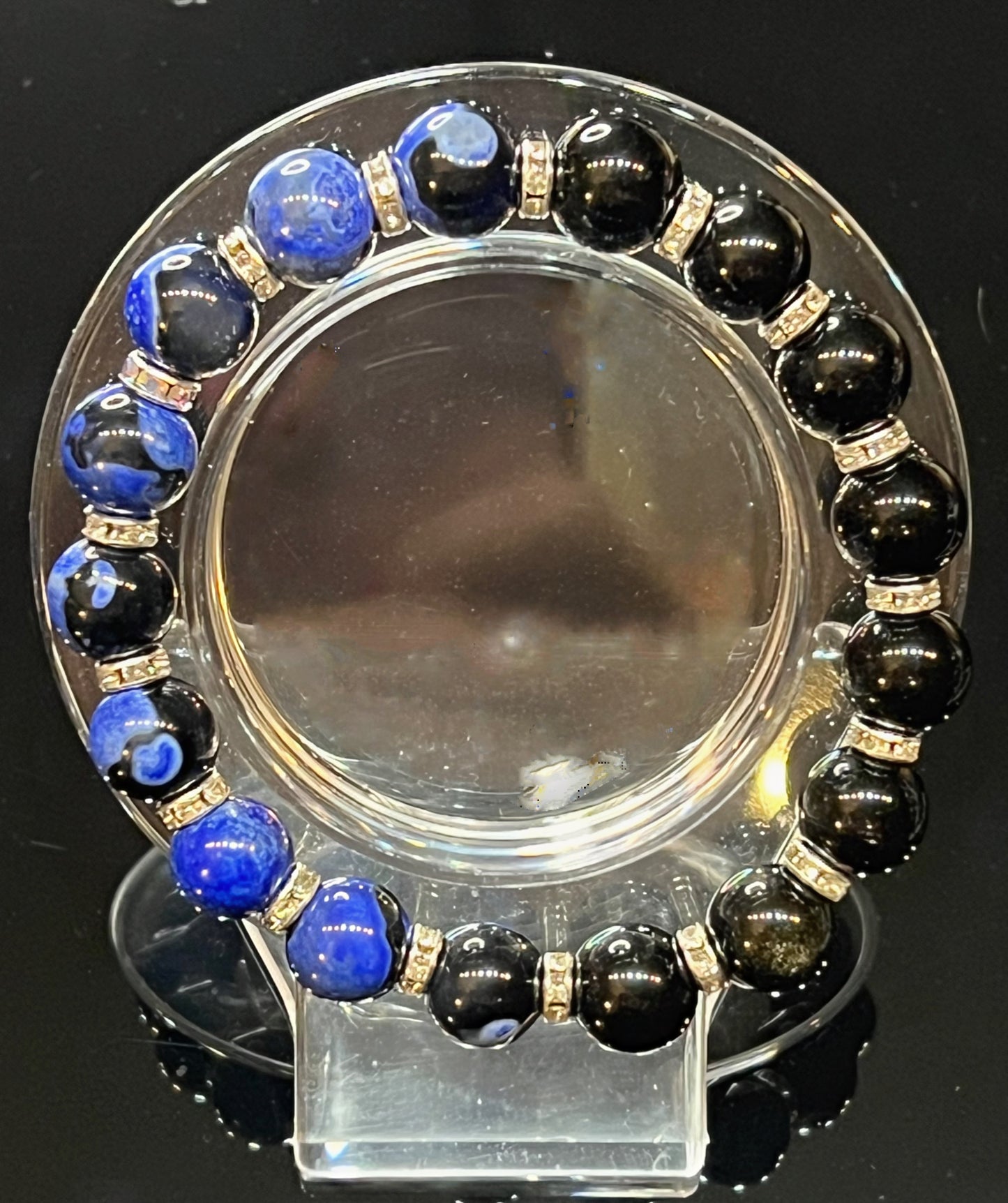 Blue orca and black obsidian bracelet ￼￼
