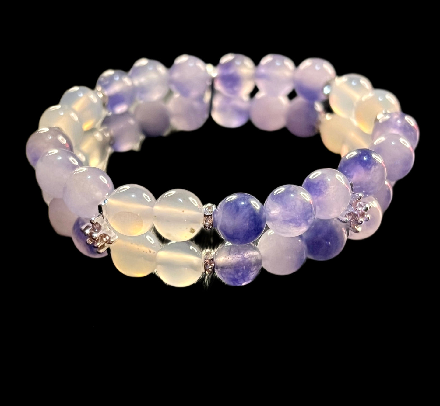 Purple quartz & Black flower agate double bracelet