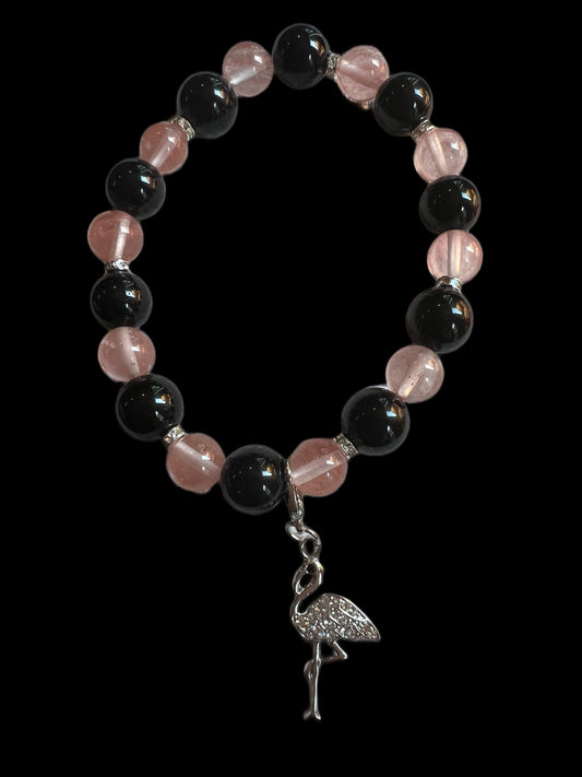 Strawberry quartz & Black Onyx bracelet