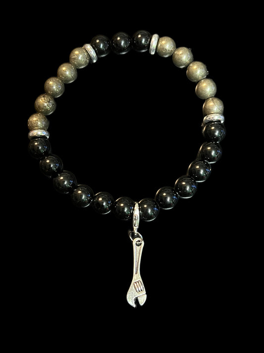 Men’s Pyrite and Obsidian bracelet