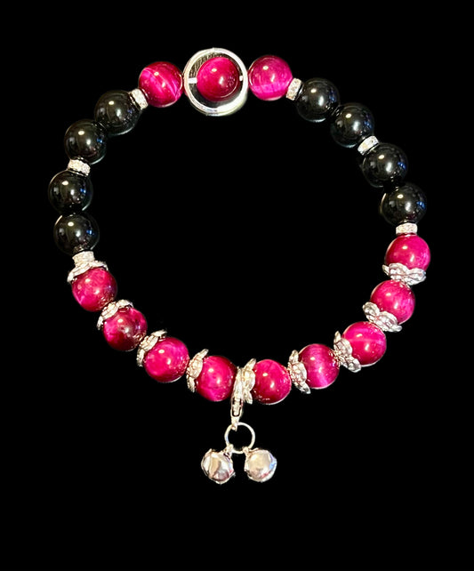 Cherry tiger eye and obsidian bracelet