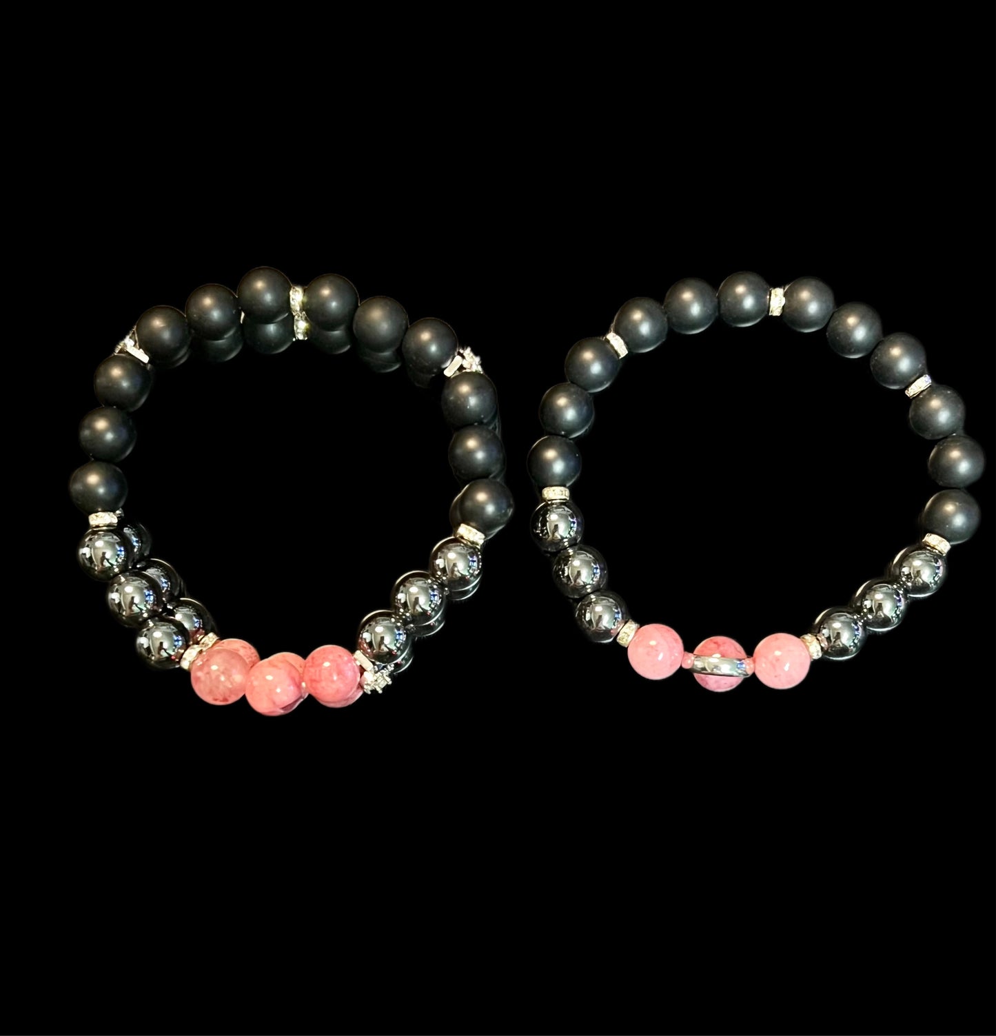 Persian Jade, hematite & black matte agate bracelet set
