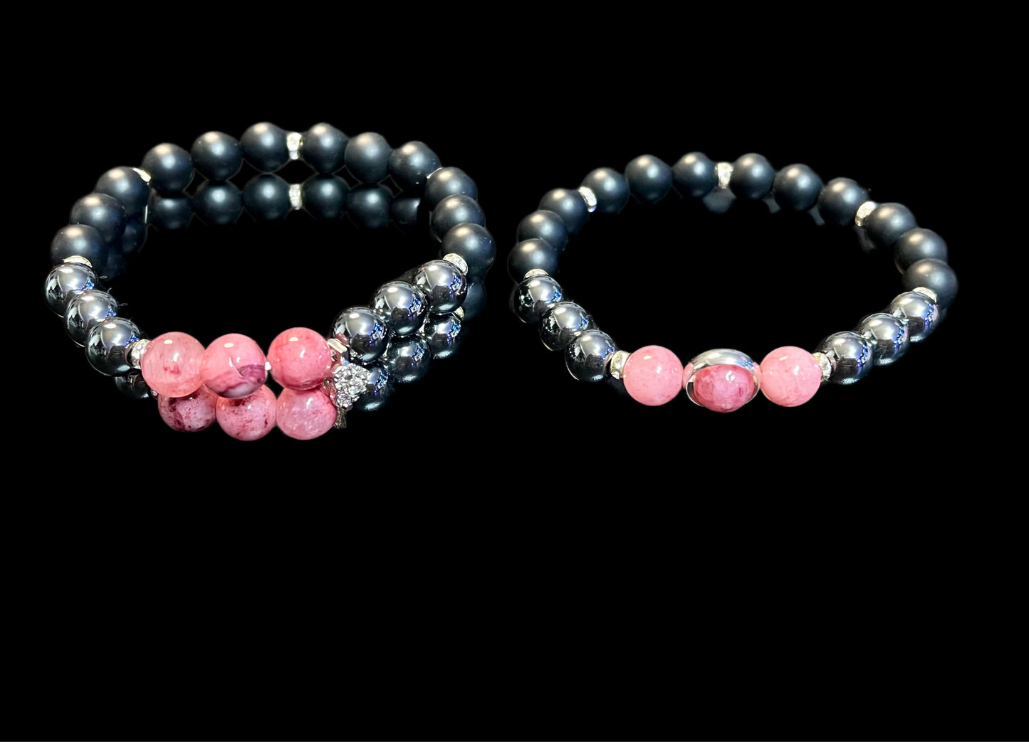 Persian Jade, hematite & black matte agate bracelet set