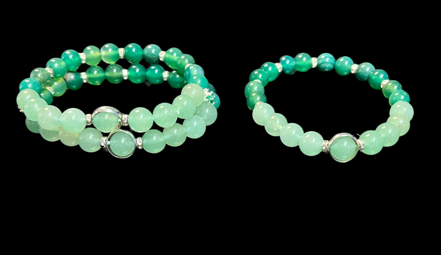 Green Aventurine & Green Quartz bracelet set