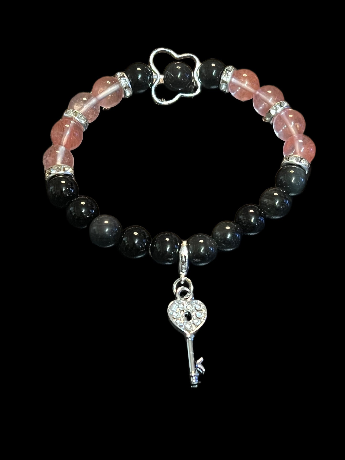 Strawberry quartz and obsidian bracelet