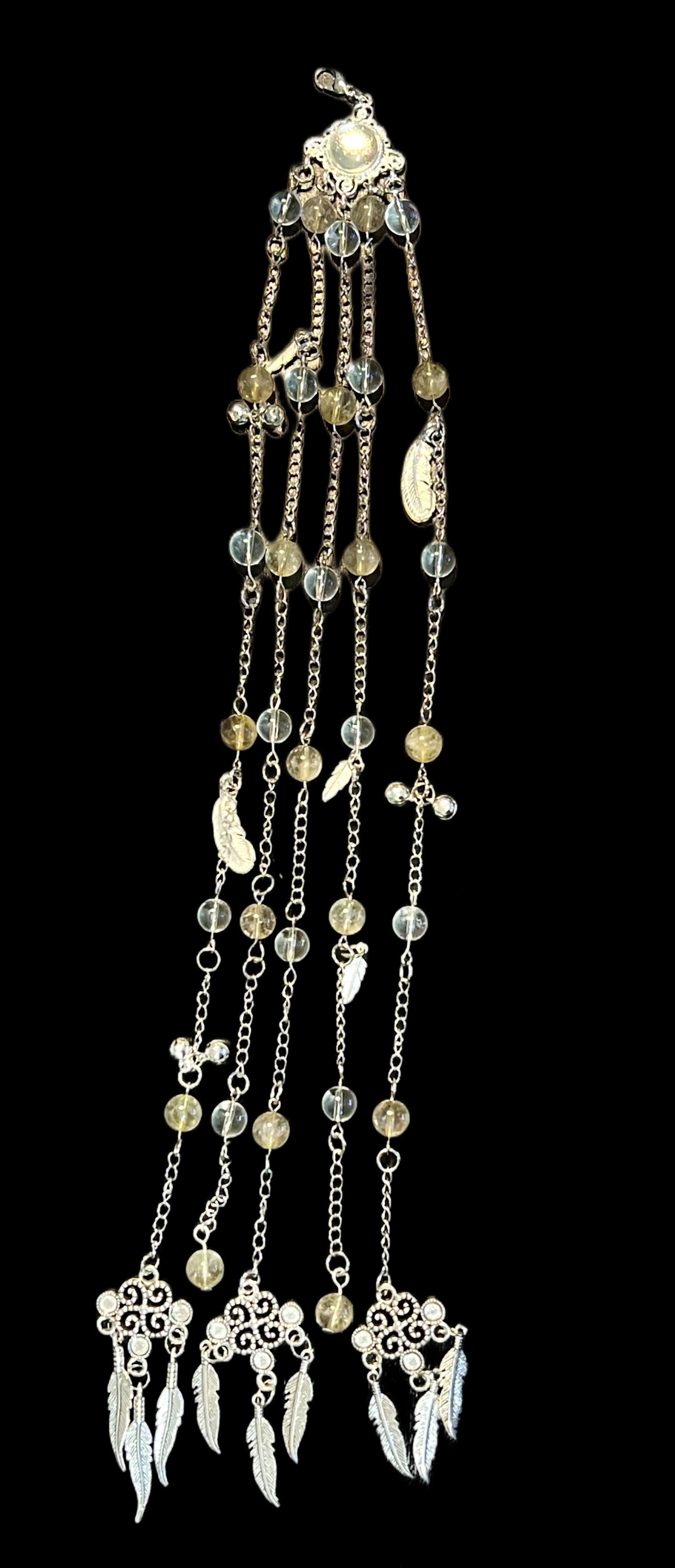 Lemon quartz and clear quartz crystal suncatcher