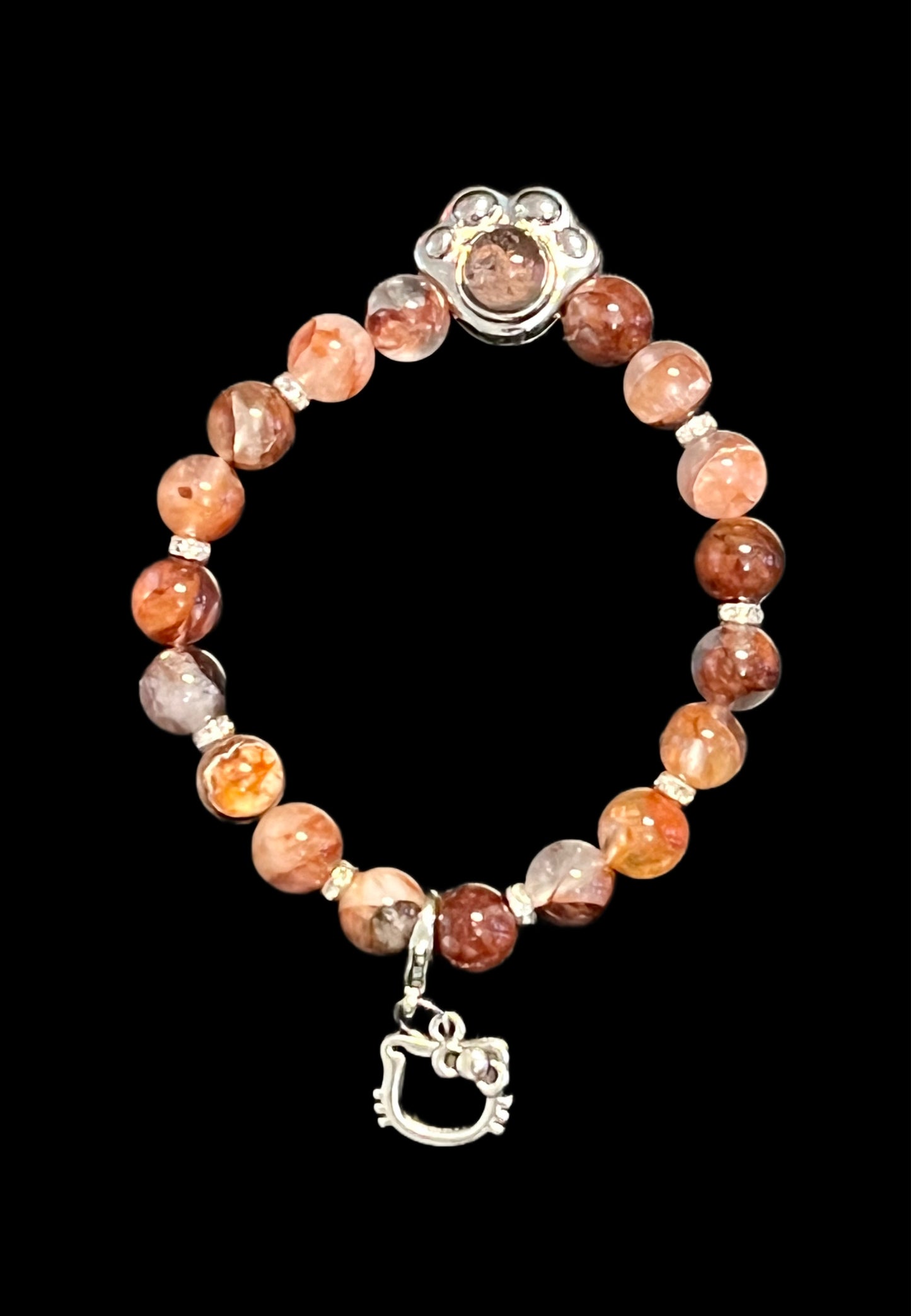 Fire quartz with garden quartz charm bracelet