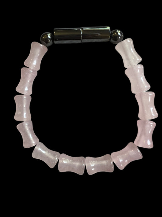 Rose quartz & hematite bamboo bracelet