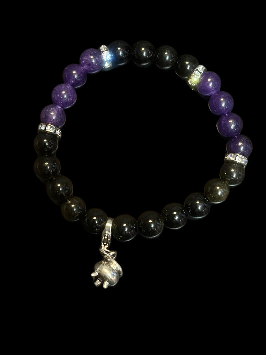 Halloween purple Malaysian jade & golden obsidian bracelet