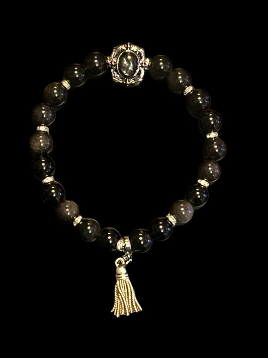Golden obsidian with hyperstene charm bracelet