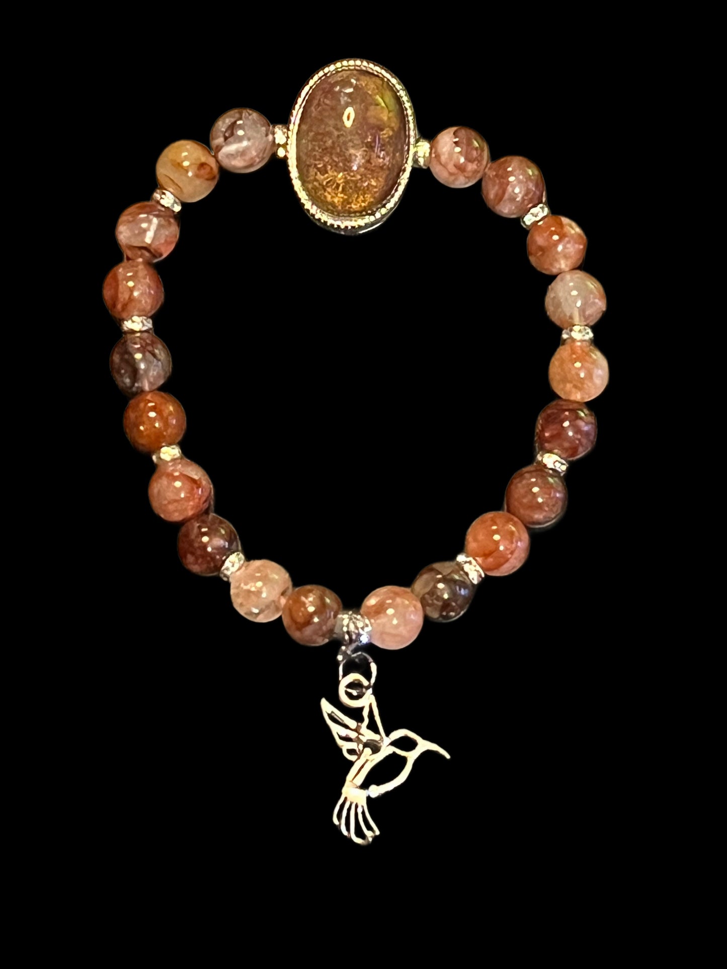 Fire quartz with garden quartz charm bracelet