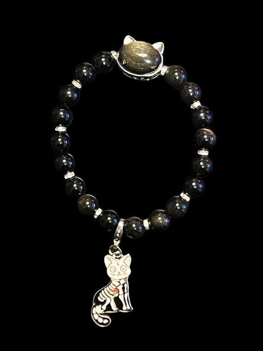 Golden obsidian cat bracelet