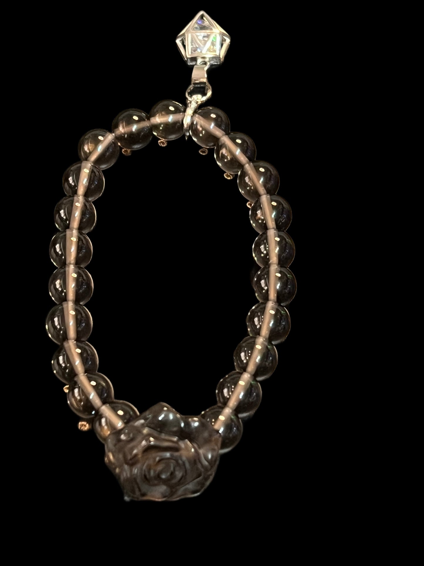 Smoky quartz rose with smoky quartz beads