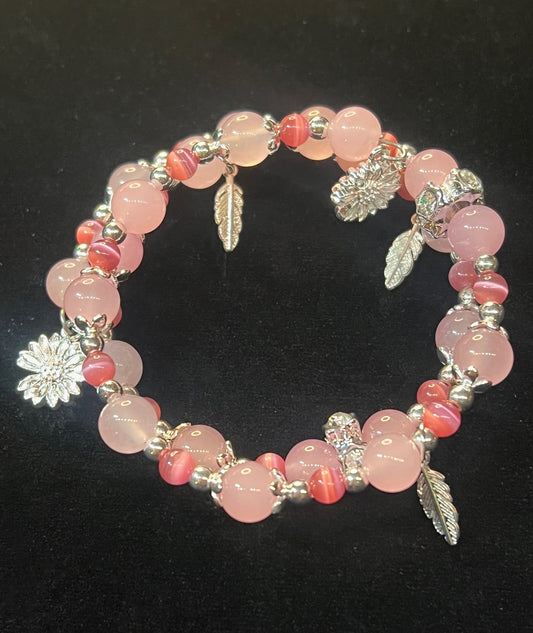 Rose quartz ￼& Red cats eye double wrap bracelet ￼