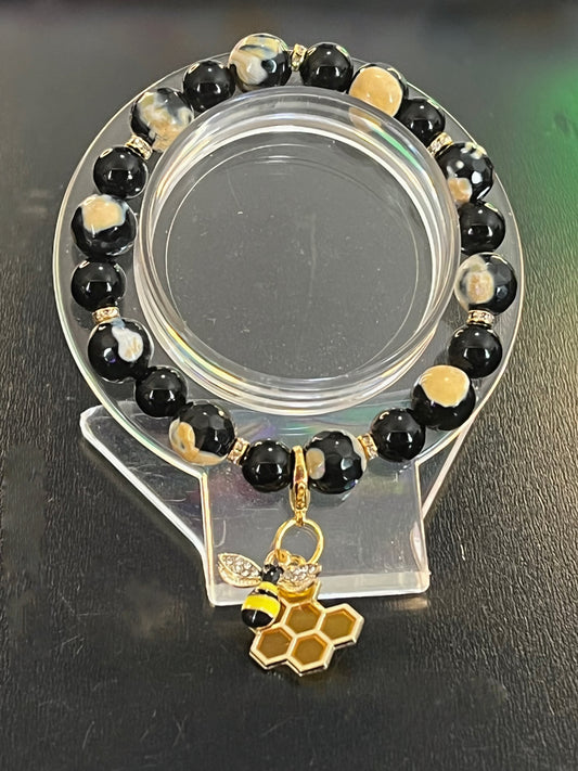 Yellow Orca & Obsidian bracelet