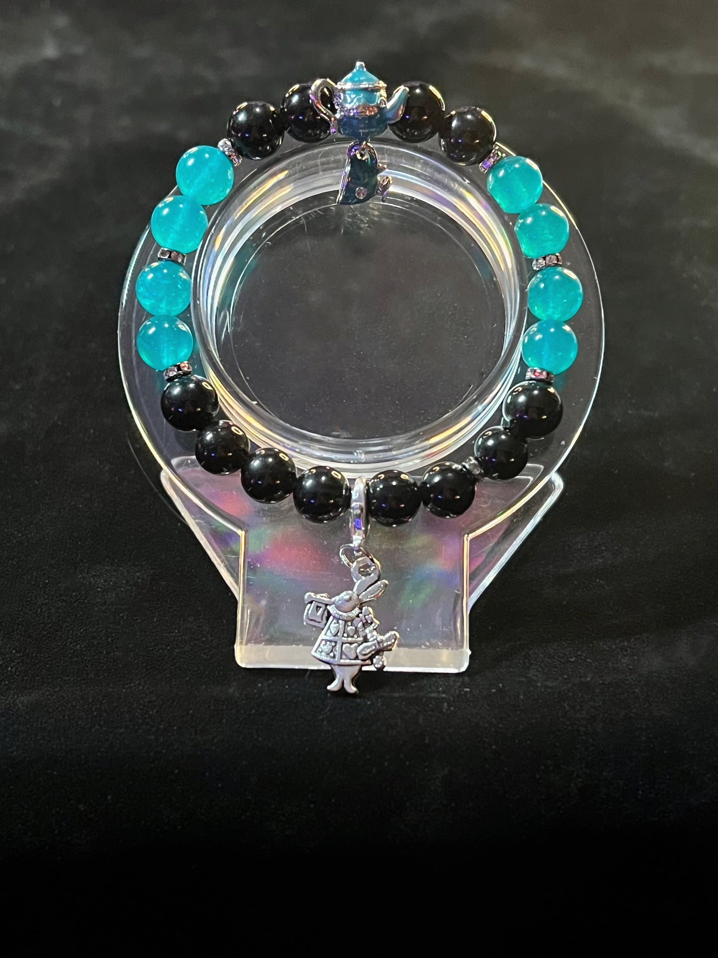 Teal Agate & Black Onyx bracelet