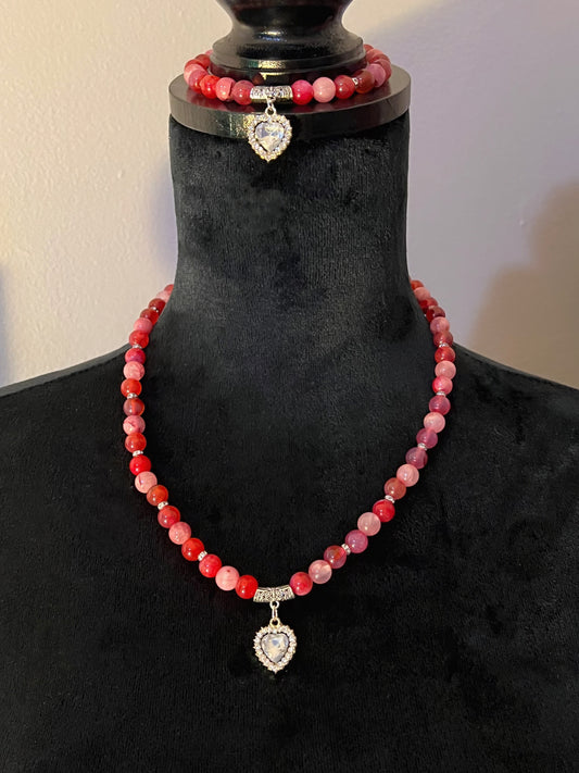 *Persian Jade & Rose Dragon Vein Necklace/Bracelet Set