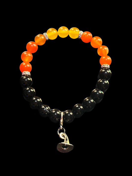 Halloween Red matte agate & Obsidian bracelet