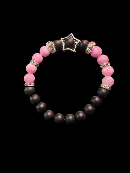 Strawberry jasper & black matte agate bracelet