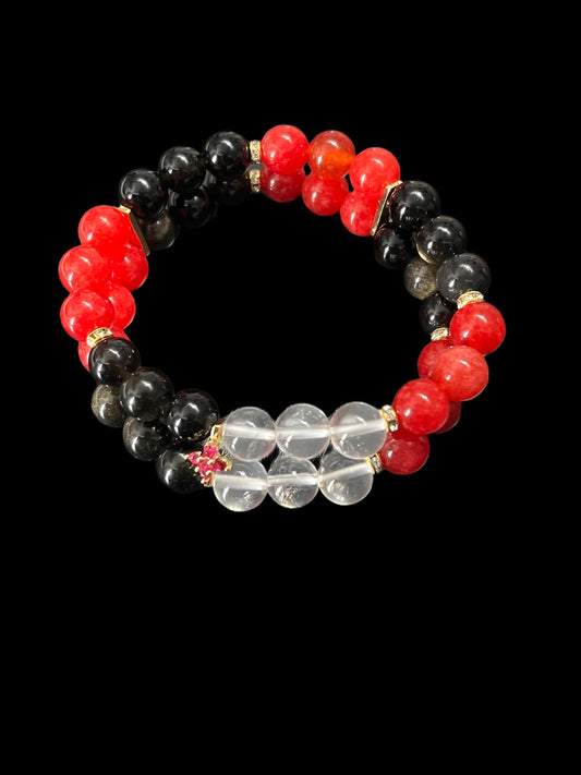 Red Agate, Black Obsidian & Clear Quartz bracelet