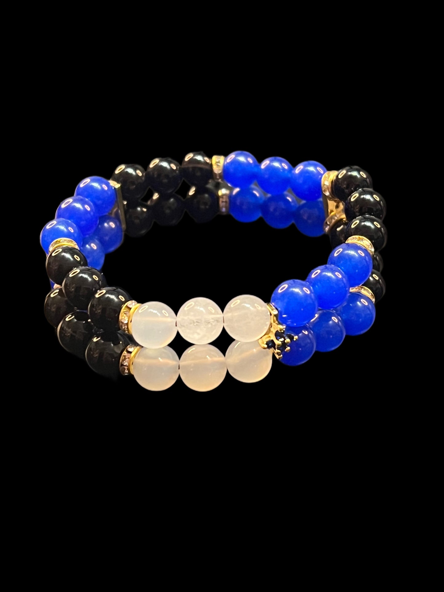 Royal Blue and Black Agate double bracelet