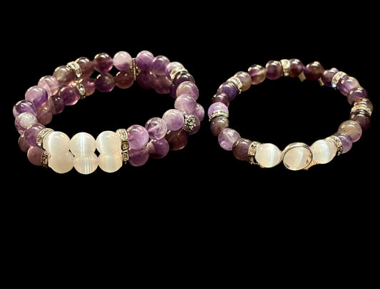 Amethyst and Selenite Bracelet Set