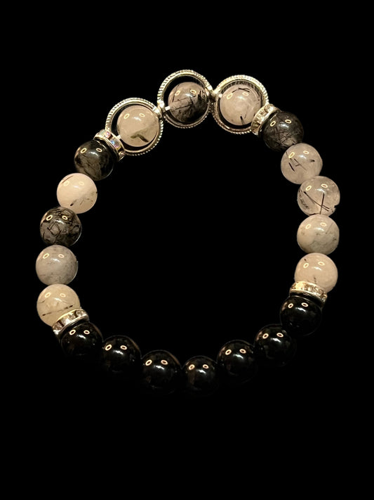 Black Rutilated Quartz and Black Onyx Bracelet