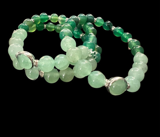 Green Striped Agate and Green Aventurine Bracelet Set