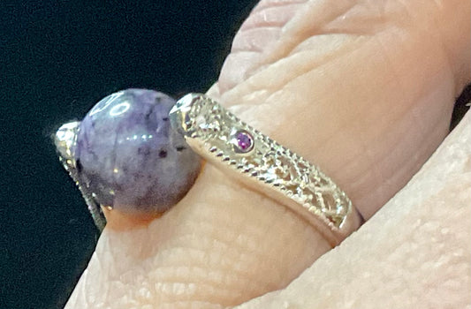 Purple moonstone silver ring