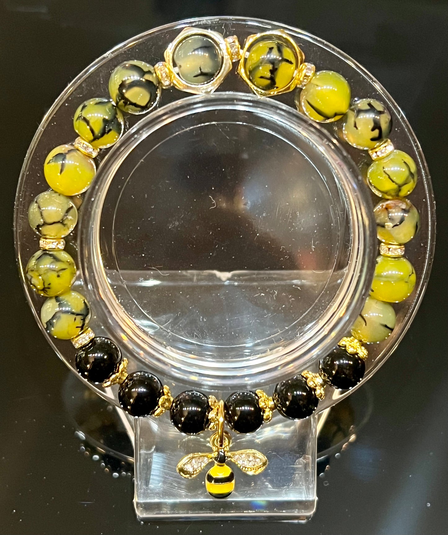 Yellow fire agate & black onyx bracelet