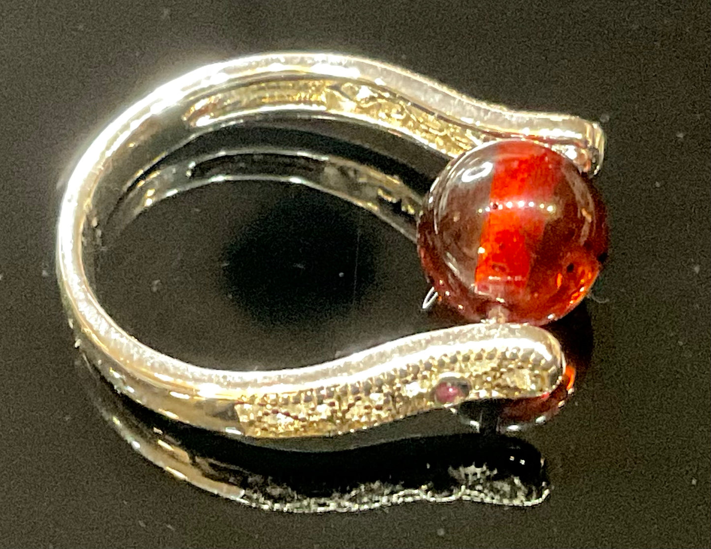 Blood amber silver ring