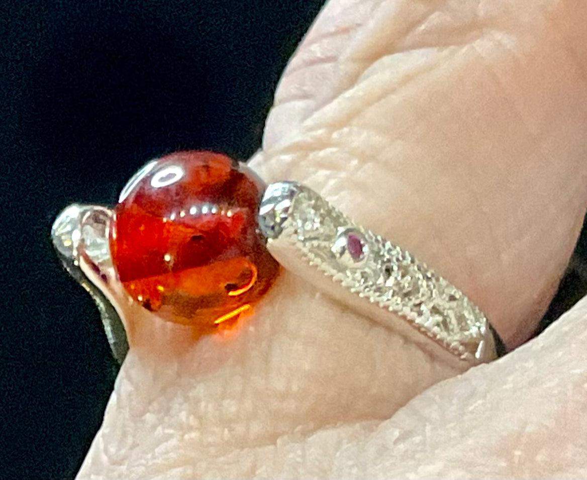 Blood amber silver ring