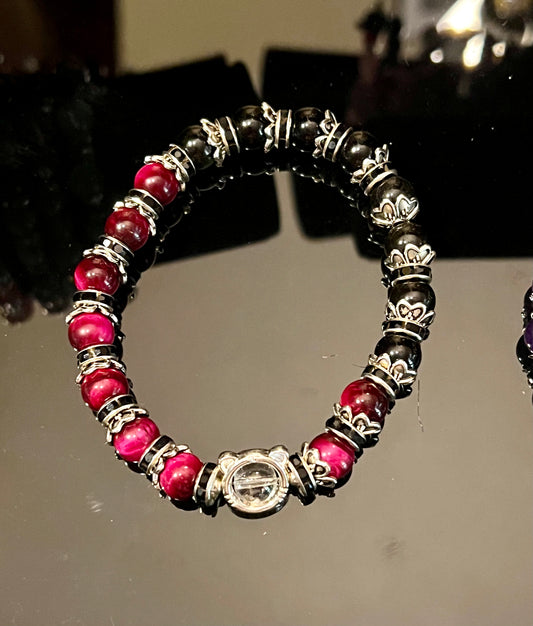 Rose Tiger Eye & Obsidian bracelet