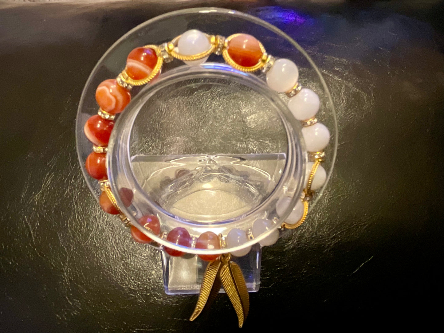 Striped Carnelian & White Jade bracelet