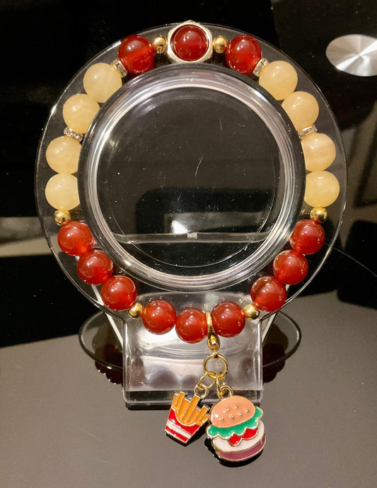 Yellow Jade & Carnelian Hamburger bracelet
